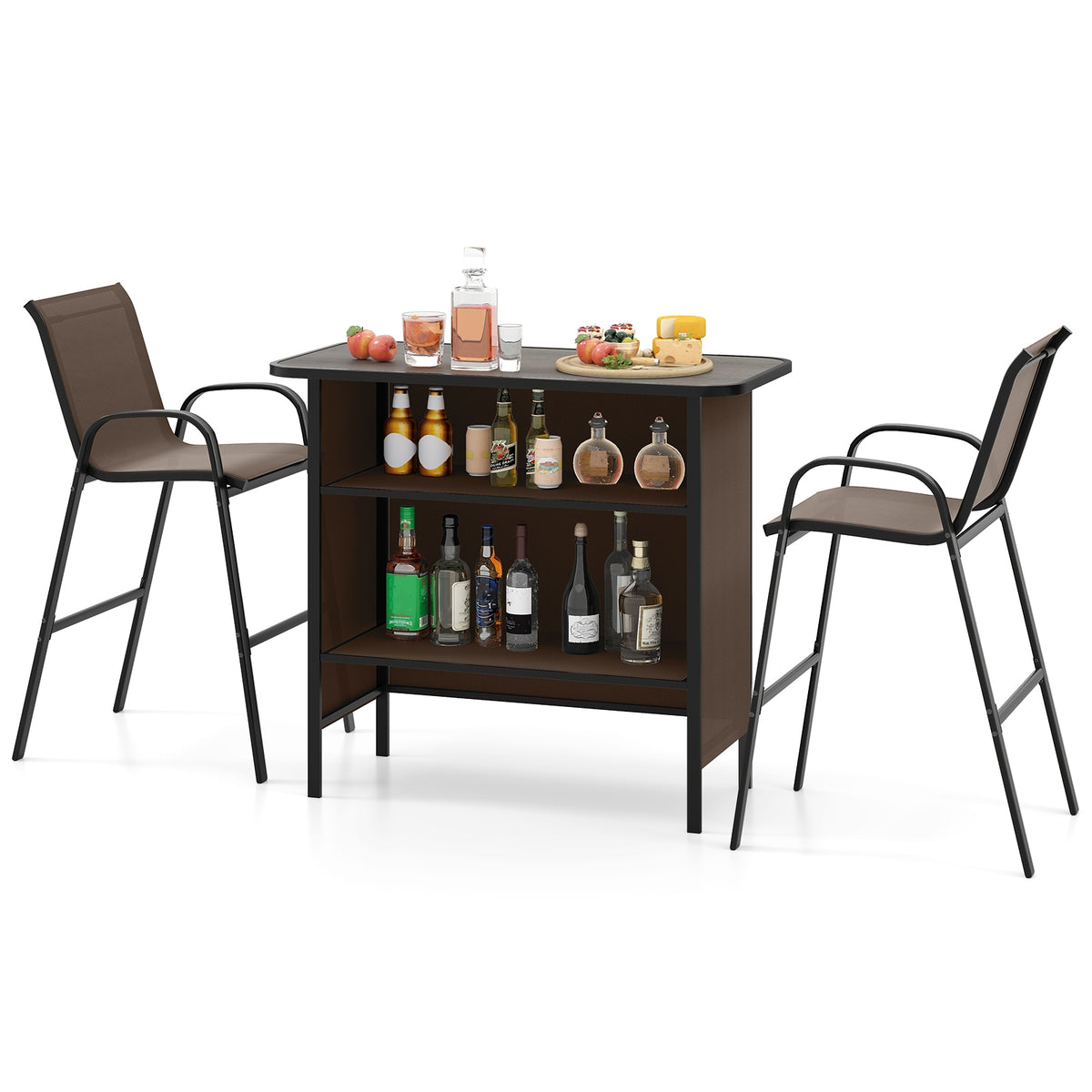 3 Piece Outdoor Bar Set, Footrest, 2-Tier Shelf Patio Bar Furniture at Gallery Canada