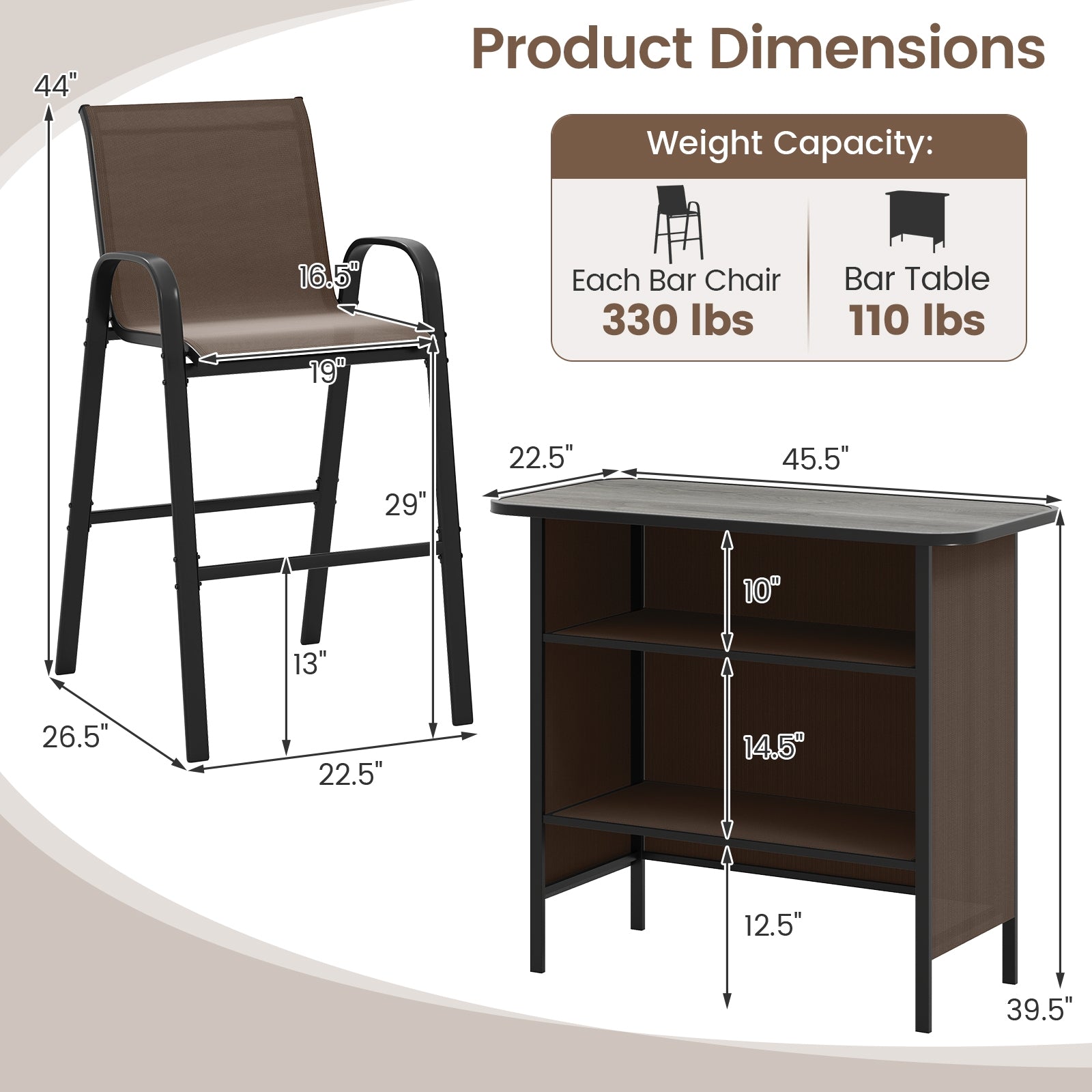 3 Piece Outdoor Bar Set, Footrest, 2-Tier Shelf Patio Bar Furniture at Gallery Canada