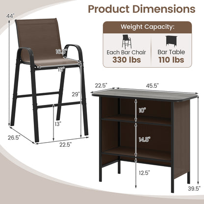3 Piece Outdoor Bar Set, Footrest, 2-Tier Shelf Patio Bar Furniture at Gallery Canada