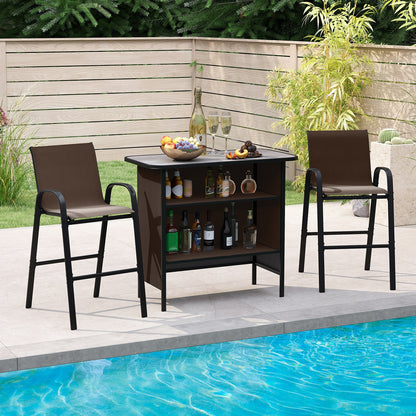 3 Piece Outdoor Bar Set, Footrest, 2-Tier Shelf Patio Bar Furniture at Gallery Canada