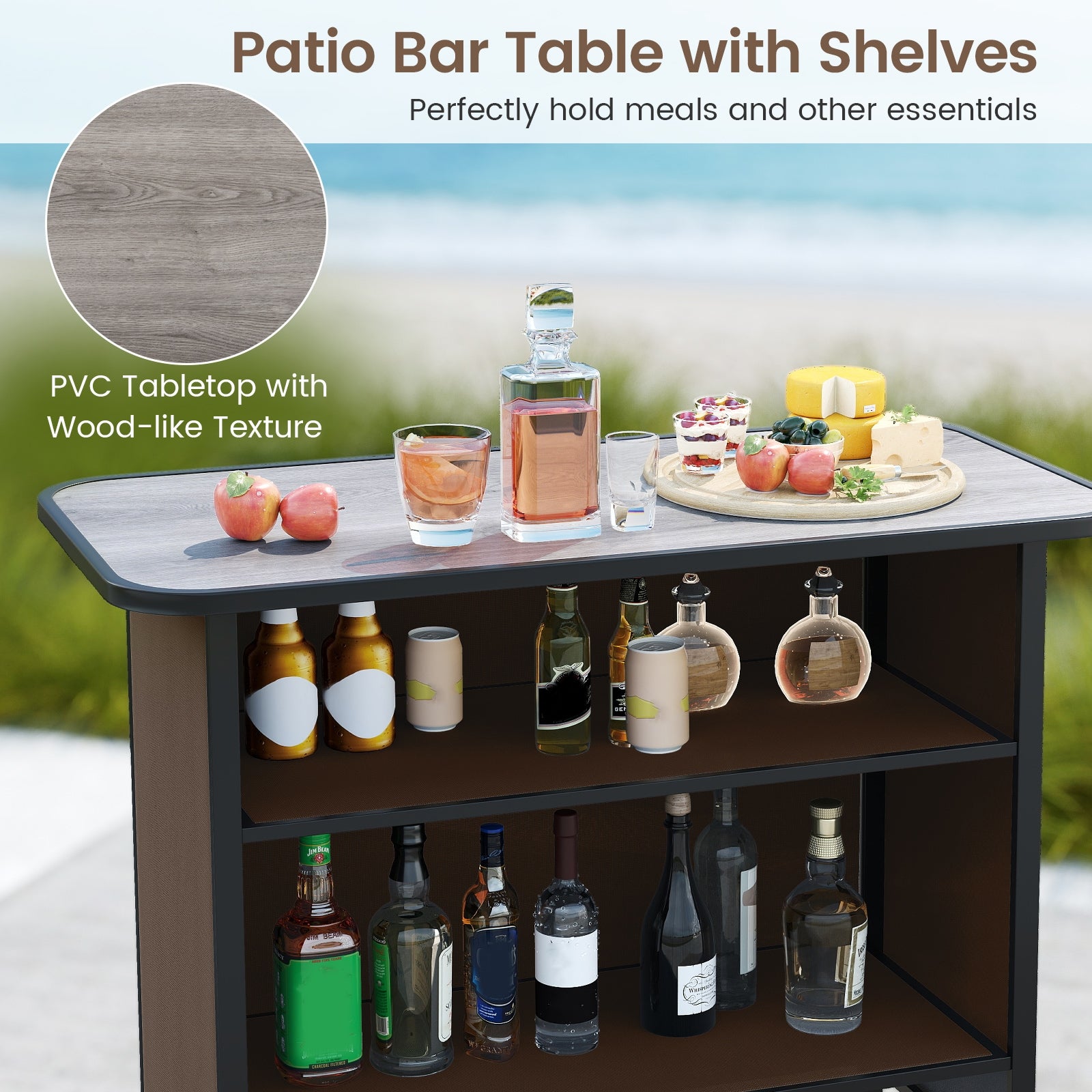 3 Piece Outdoor Bar Set, Footrest, 2-Tier Shelf Patio Bar Furniture at Gallery Canada