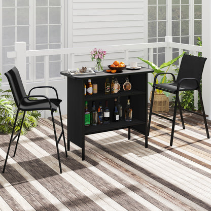 3 Piece Outdoor Bar Set With Footrest, 2-Tier Shelf, Black Patio Bar Furniture at Gallery Canada