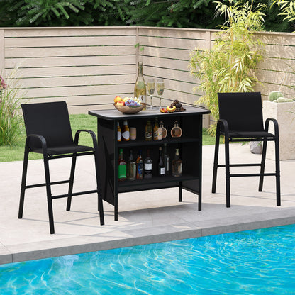 3 Piece Outdoor Bar Set With Footrest, 2-Tier Shelf, Black Patio Bar Furniture at Gallery Canada