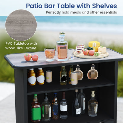 3 Piece Outdoor Bar Set With Footrest, 2-Tier Shelf, Black Patio Bar Furniture at Gallery Canada
