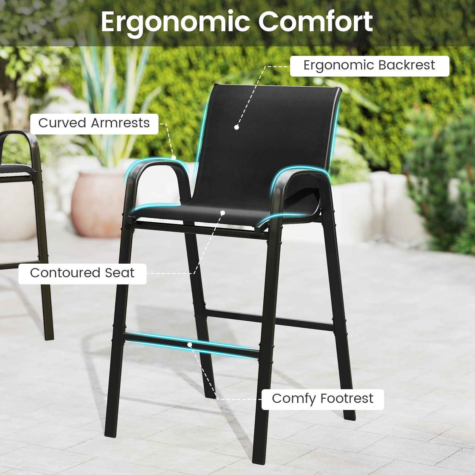 3 Piece Outdoor Bar Set With Footrest, 2-Tier Shelf, Black Patio Bar Furniture at Gallery Canada