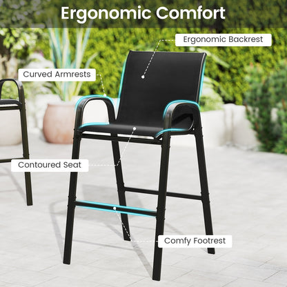 3 Piece Outdoor Bar Set With Footrest, 2-Tier Shelf, Black Patio Bar Furniture at Gallery Canada