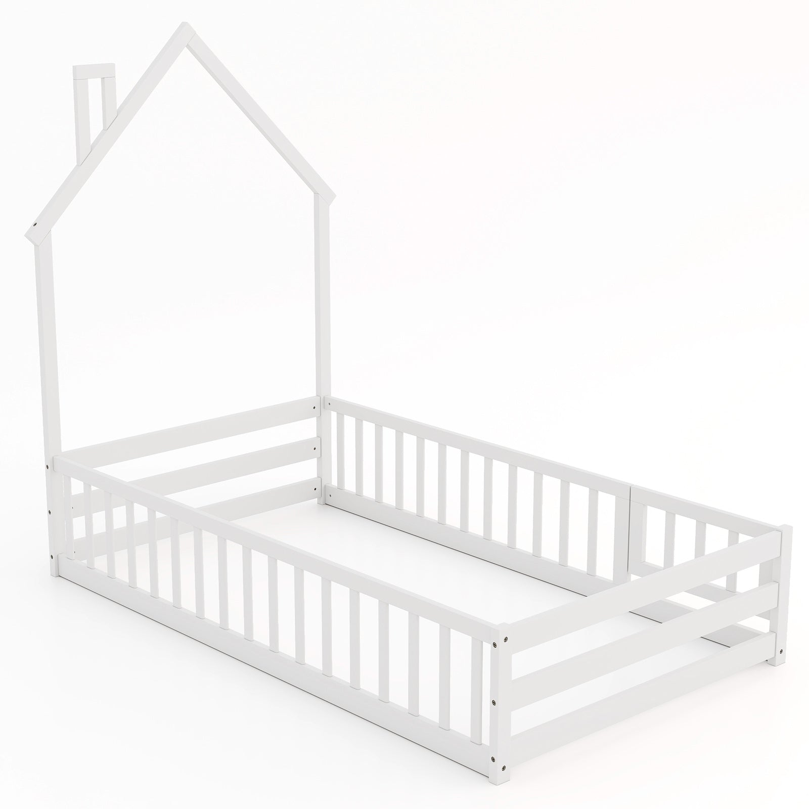 Twin Size Montessori Floor Bed, Lockable Door, Full Guardrail, White Toddler Beds at Gallery Canada