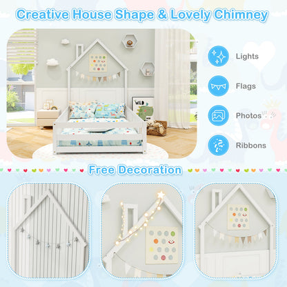 Twin Size Montessori Floor Bed, Lockable Door, Full Guardrail, White Toddler Beds at Gallery Canada