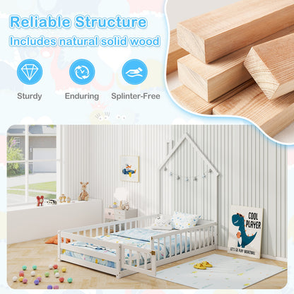 Twin Size Montessori Floor Bed, Lockable Door, Full Guardrail, White Toddler Beds at Gallery Canada
