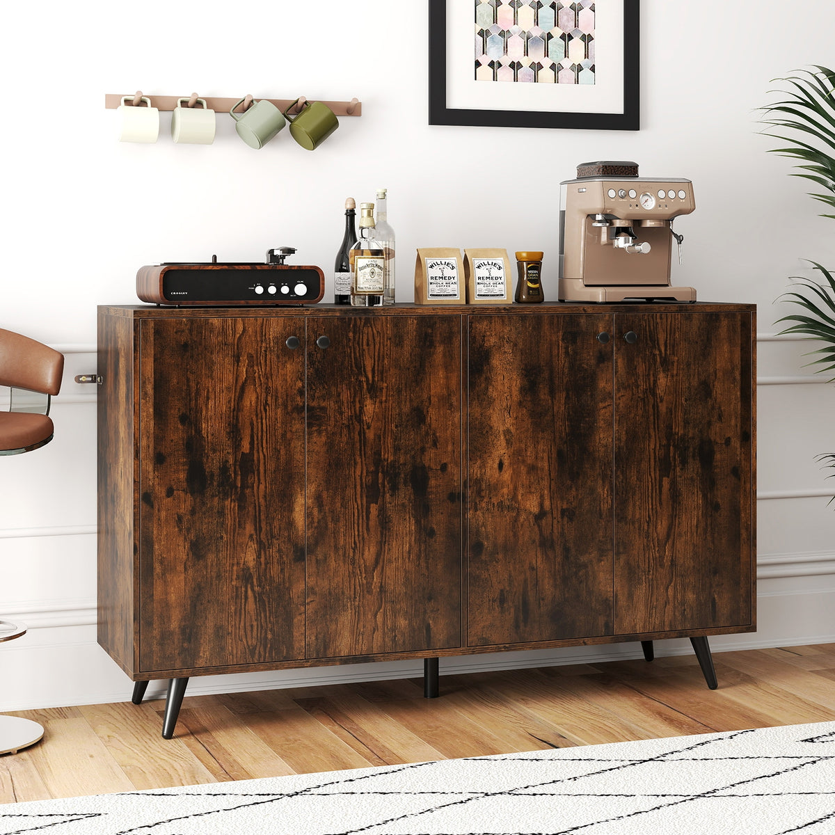 Mid Century Modern Buffet Sideboard, Adjustable Shelves, Brown Sideboards Cabinets & Buffets at Gallery Canada