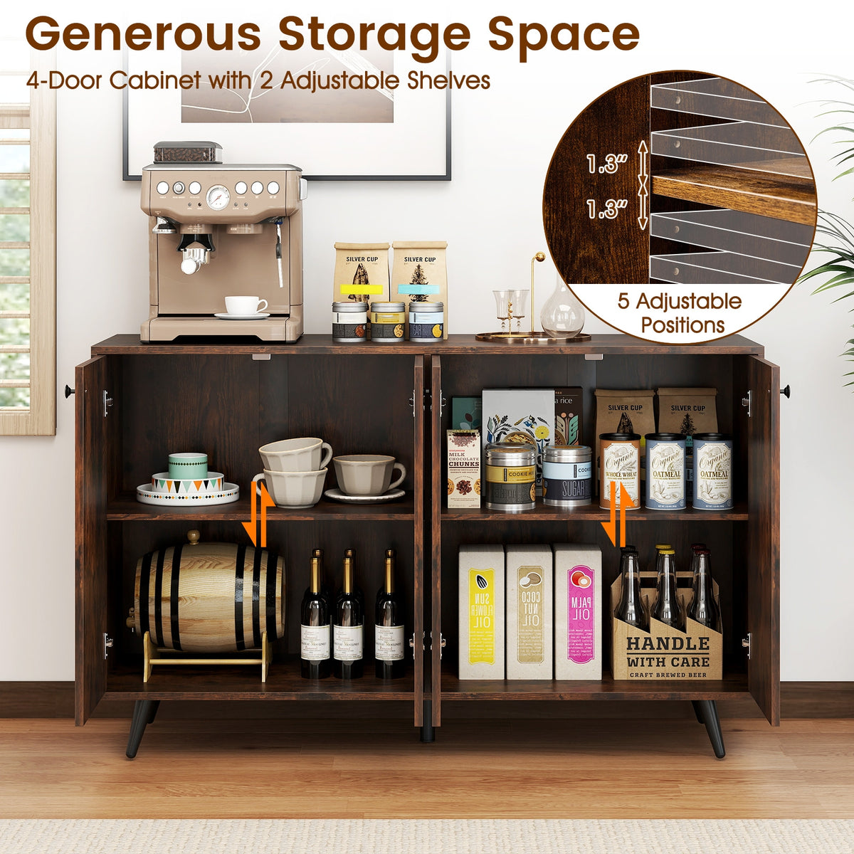 Mid Century Modern Buffet Sideboard, Adjustable Shelves, Brown Sideboards Cabinets & Buffets at Gallery Canada