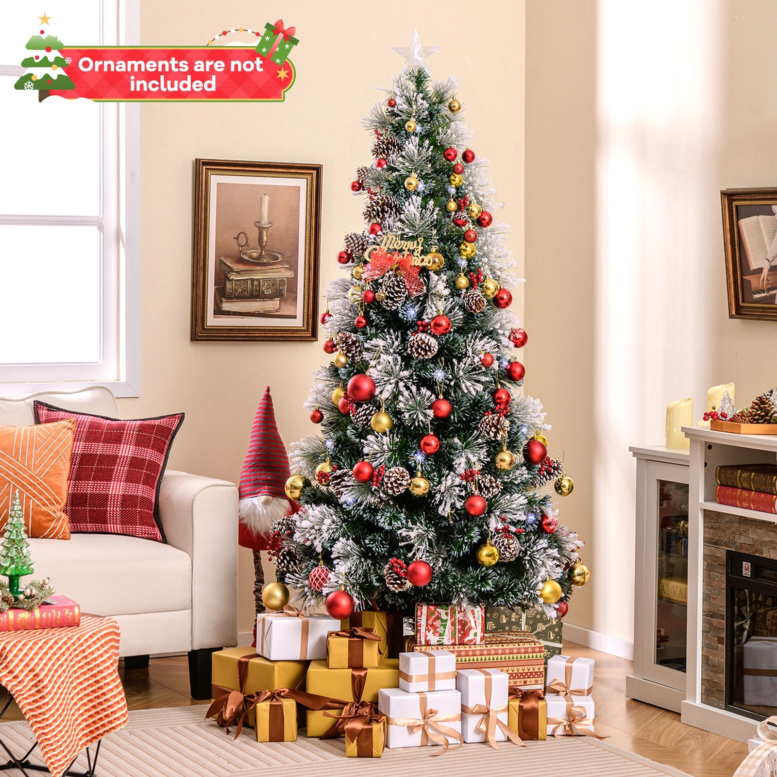 7 FT Flocked Christmas Tree, 8 Lighting Modes, Green Christmas Tree at Gallery Canada