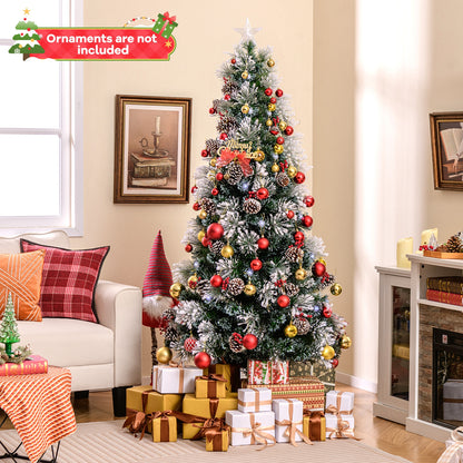 7 FT Flocked Christmas Tree, 8 Lighting Modes, Green Christmas Tree at Gallery Canada