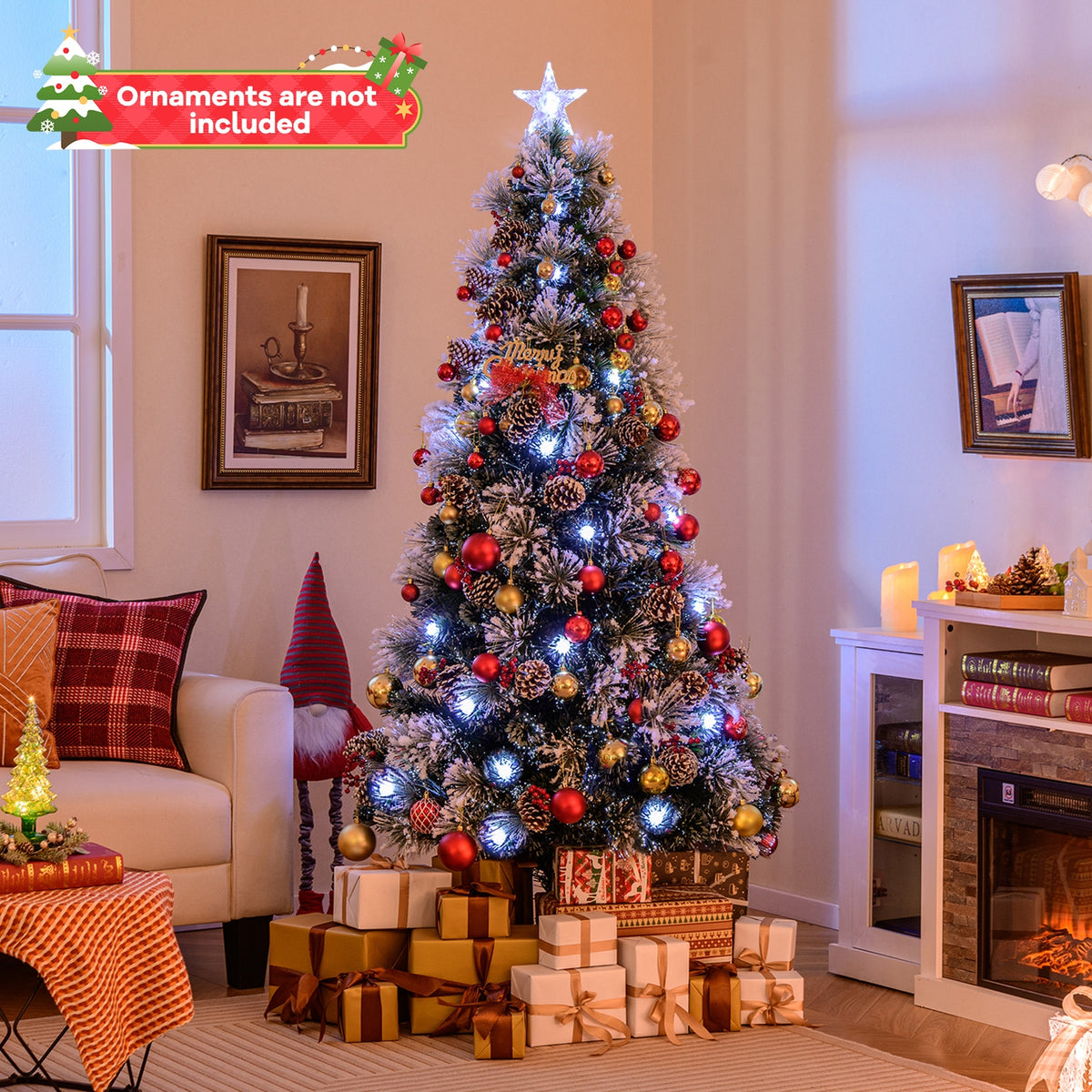 7 FT Flocked Christmas Tree, 8 Lighting Modes, Green Christmas Tree at Gallery Canada