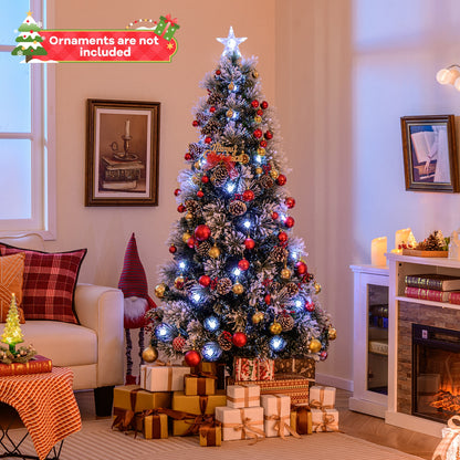 7 FT Flocked Christmas Tree, 8 Lighting Modes, Green Christmas Tree at Gallery Canada