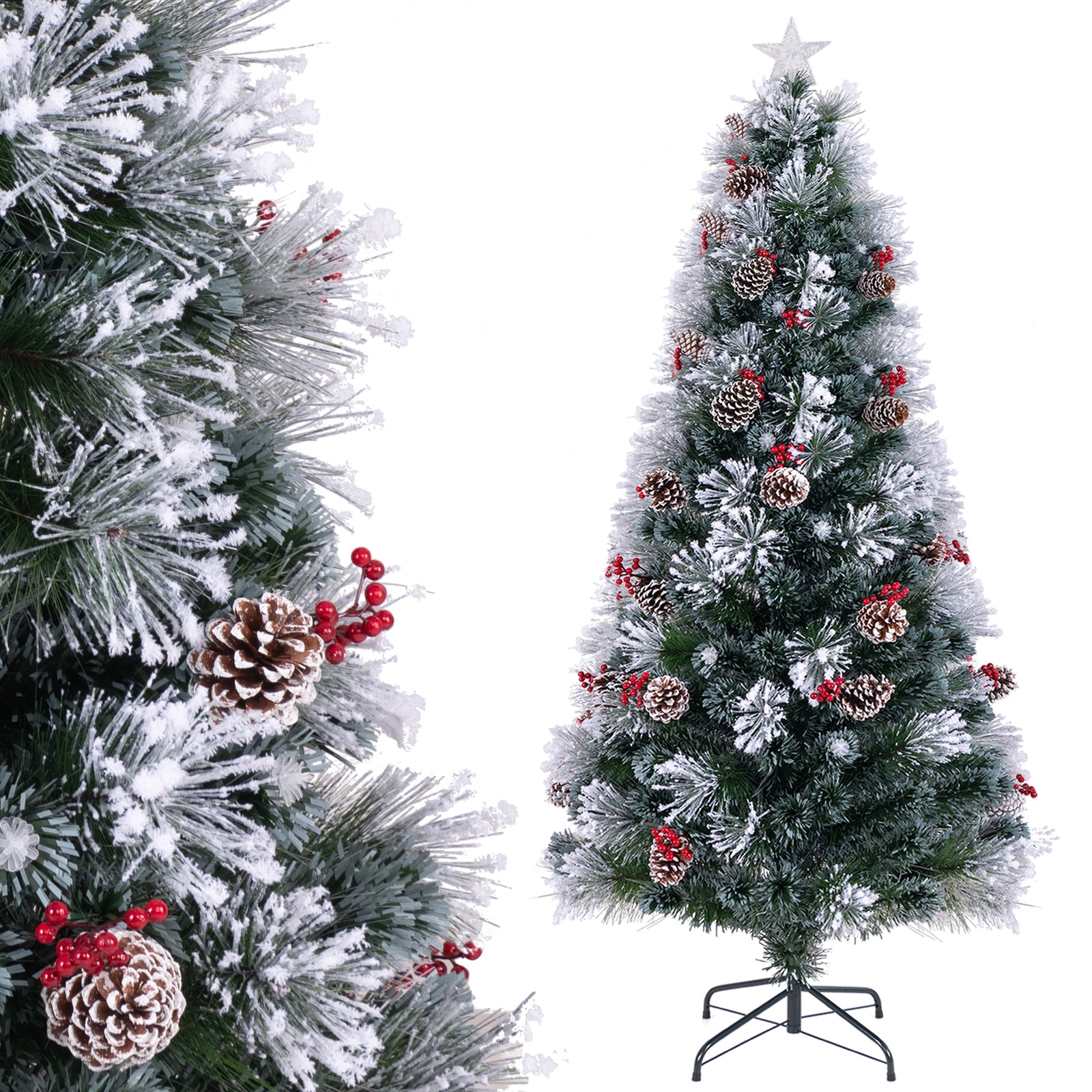 7 FT Flocked Christmas Tree, 8 Lighting Modes, Green Christmas Tree at Gallery Canada