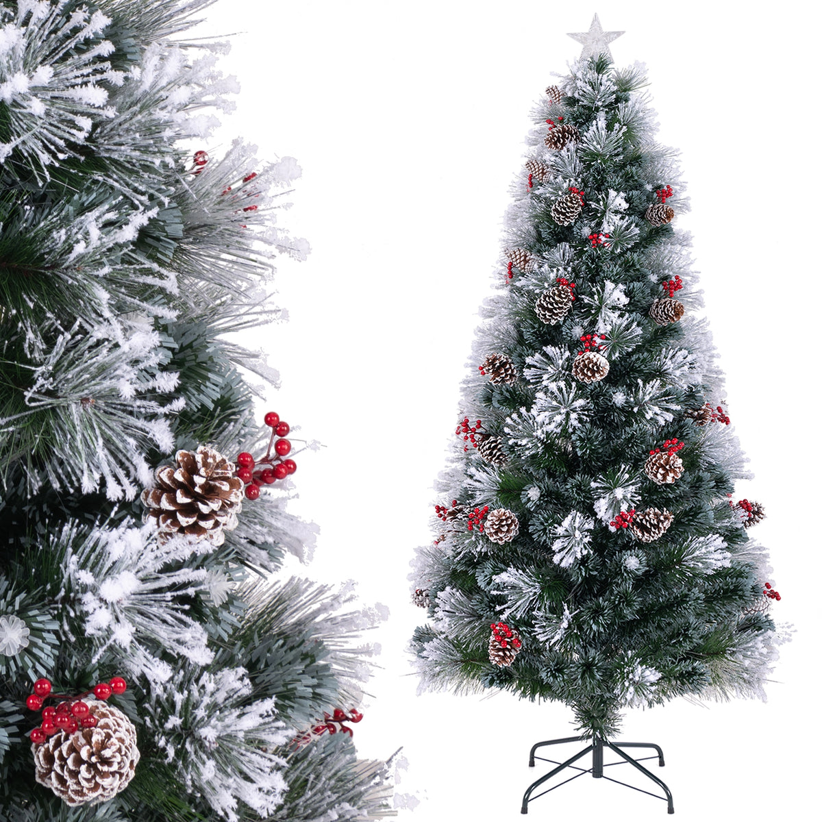 7 FT Flocked Christmas Tree, 8 Lighting Modes, Green Christmas Tree at Gallery Canada