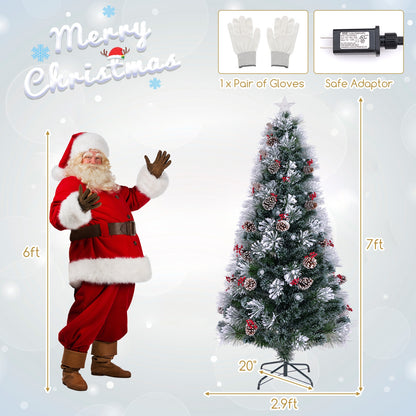 7 FT Flocked Christmas Tree, 8 Lighting Modes, Green Christmas Tree at Gallery Canada