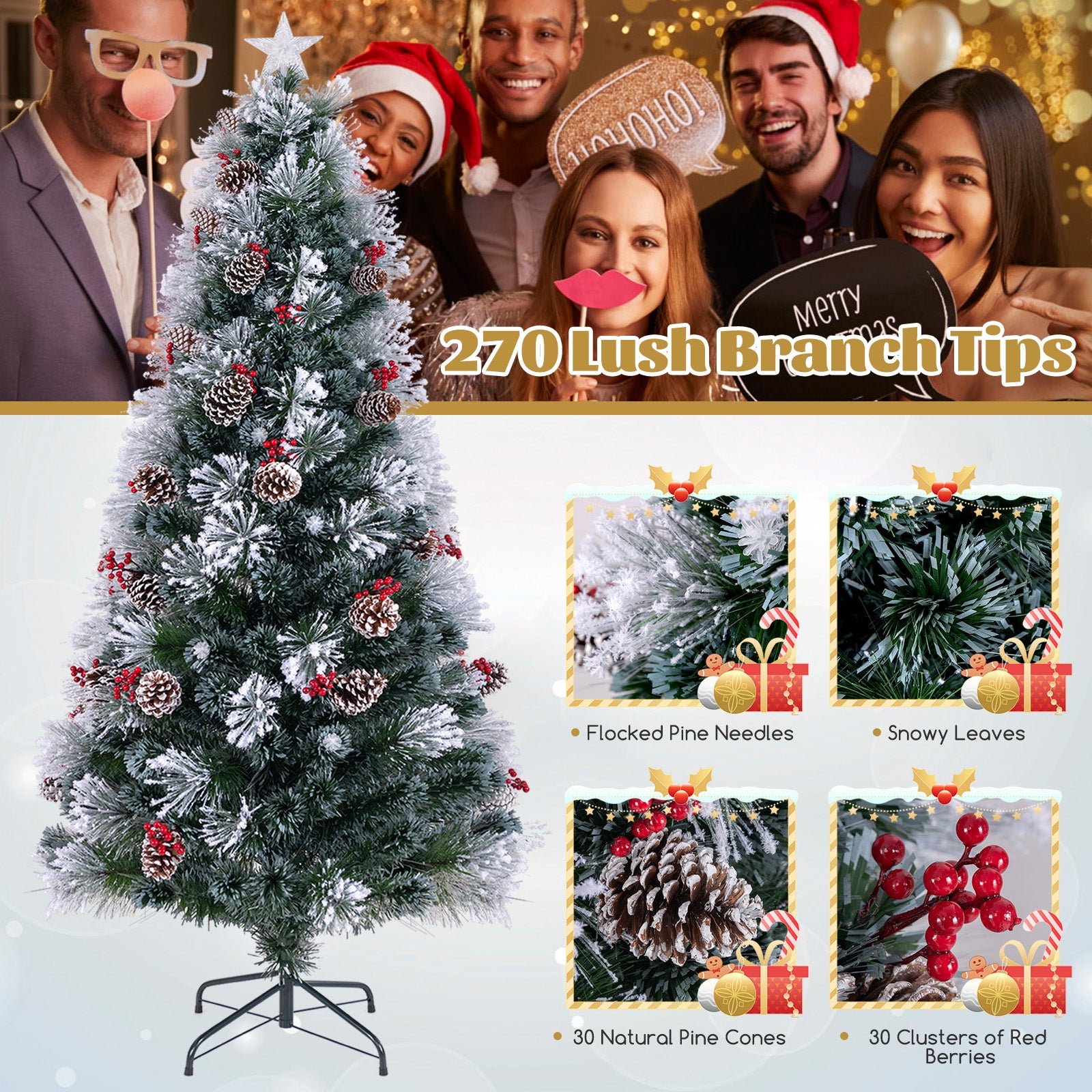 7 FT Flocked Christmas Tree, 8 Lighting Modes, Green Christmas Tree at Gallery Canada