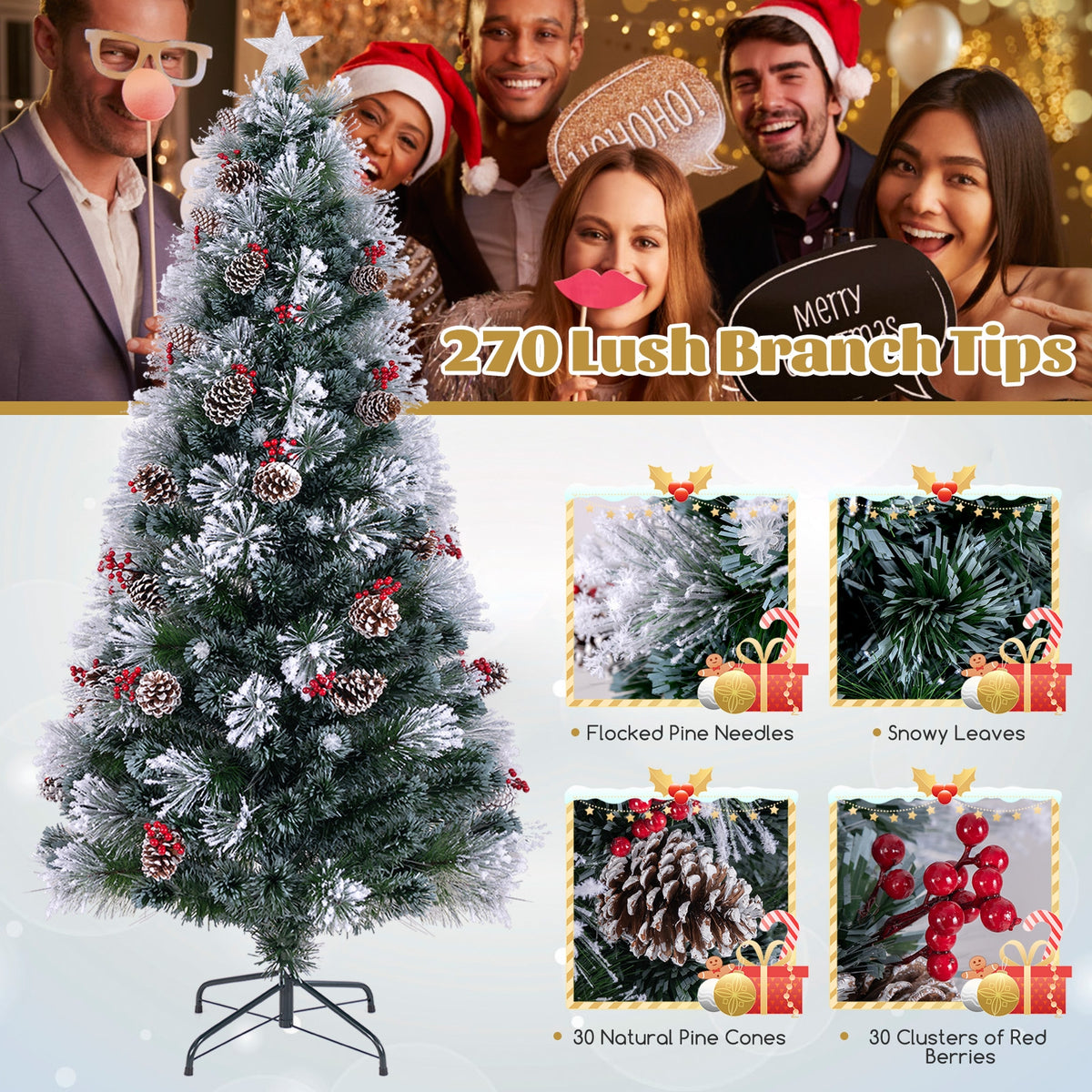 7 FT Flocked Christmas Tree, 8 Lighting Modes, Green Christmas Tree at Gallery Canada