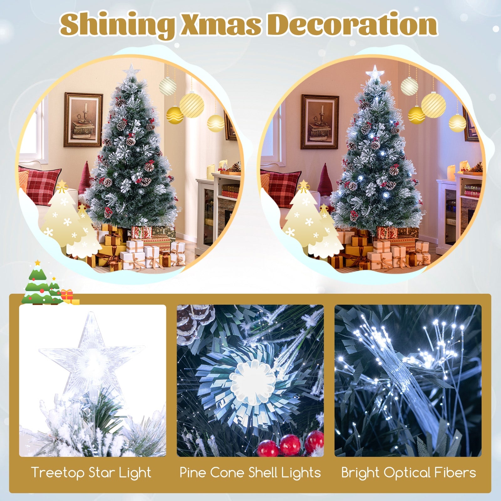 7 FT Flocked Christmas Tree, 8 Lighting Modes, Green Christmas Tree at Gallery Canada