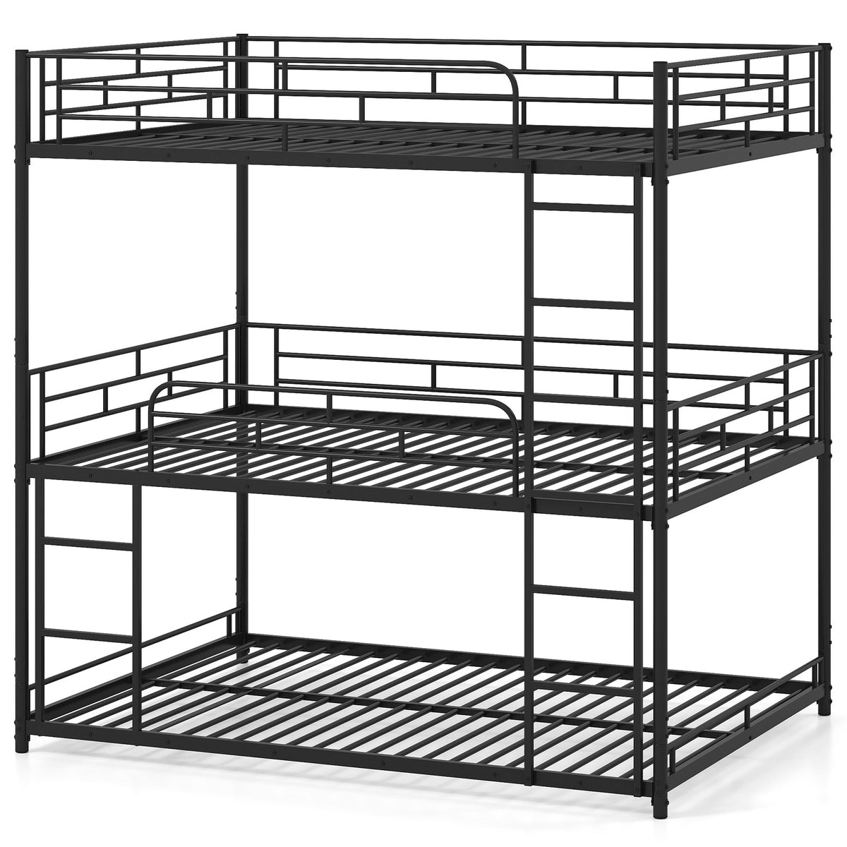 Metal Triple Bunk Bed With Safety Guardrails, 2 Ladders, Black Bunk Bed Frame at Gallery Canada