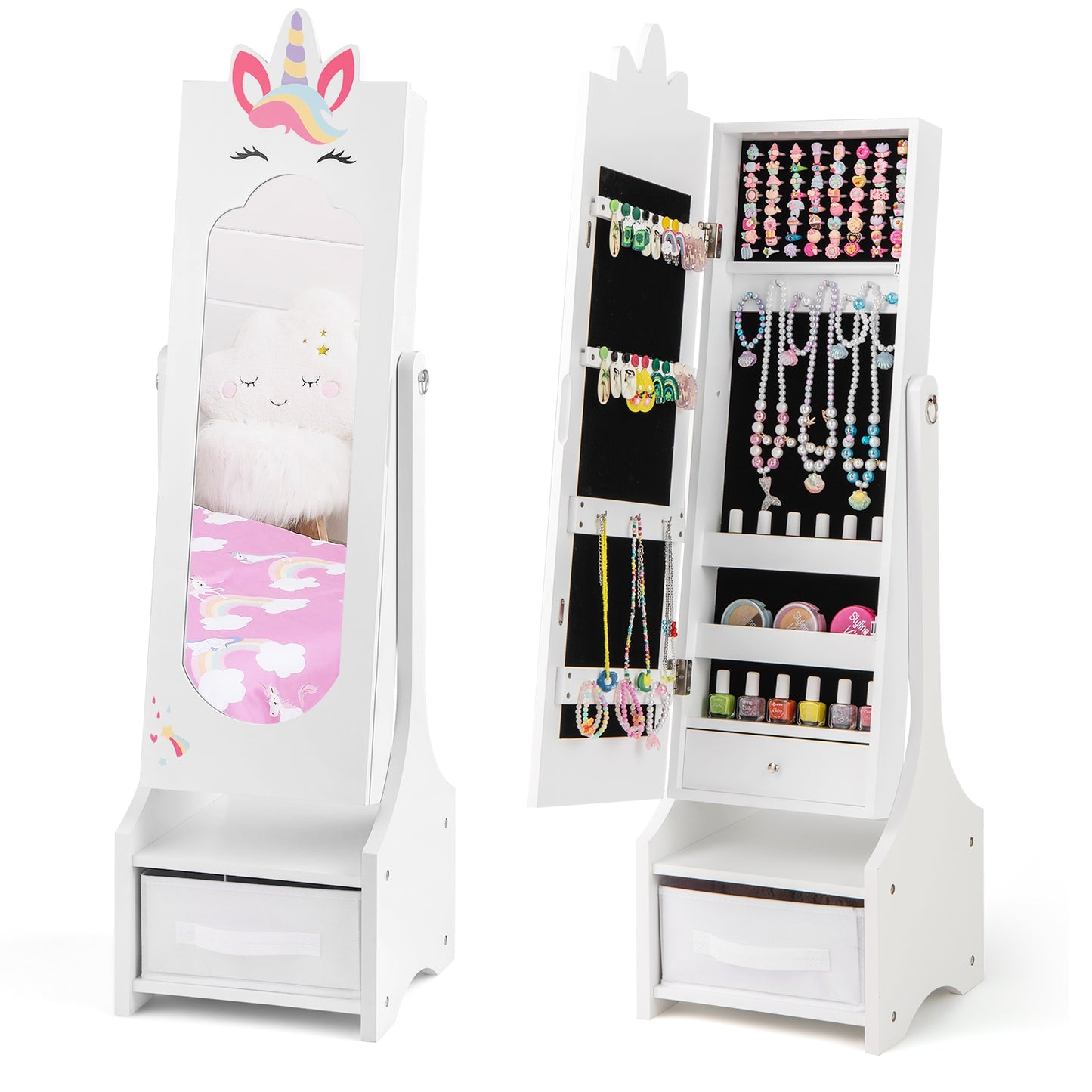Kids Jewelry Cabinet With Full-Length Mirror, White Kids Vanities at Gallery Canada