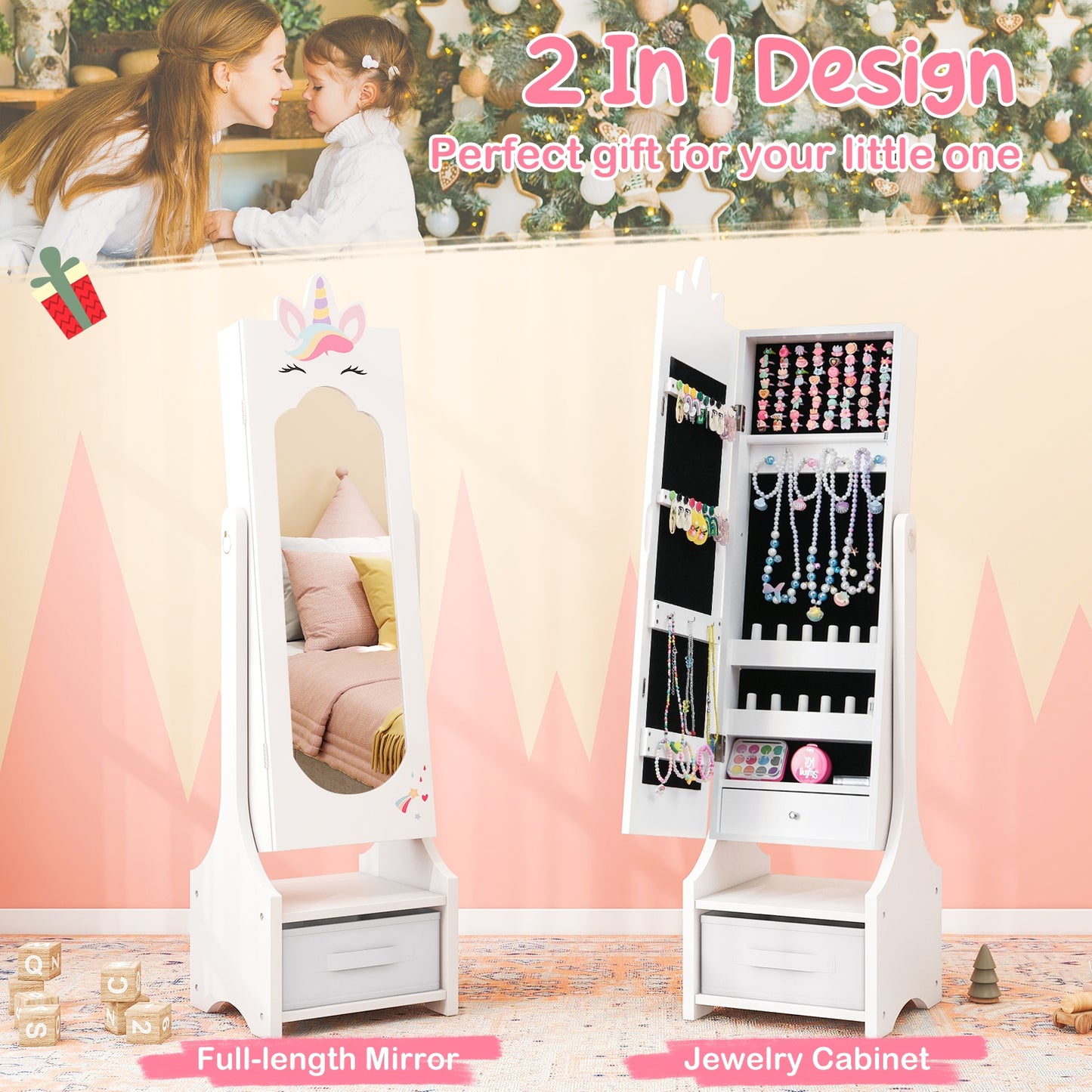 Kids Jewelry Cabinet With Full-Length Mirror, White Kids Vanities at Gallery Canada