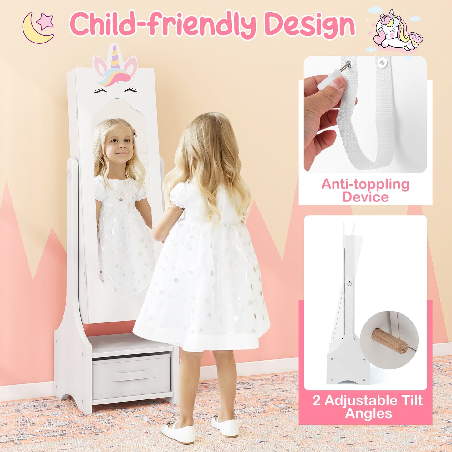 Kids Jewelry Cabinet With Full-Length Mirror, White Kids Vanities at Gallery Canada