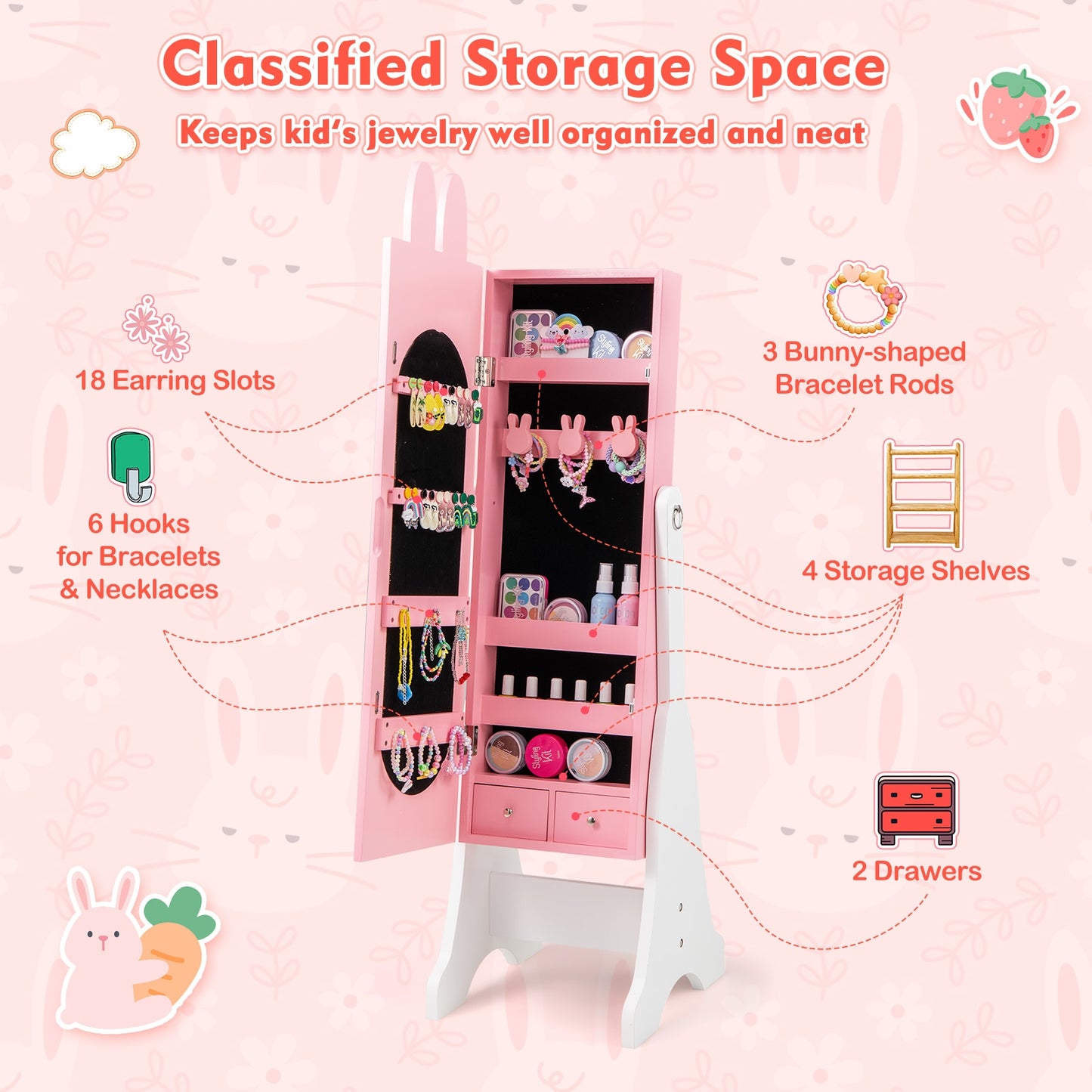 Kids Jewelry Armoire Cabinet, Large Capacity, Pink Kids Vanities at Gallery Canada