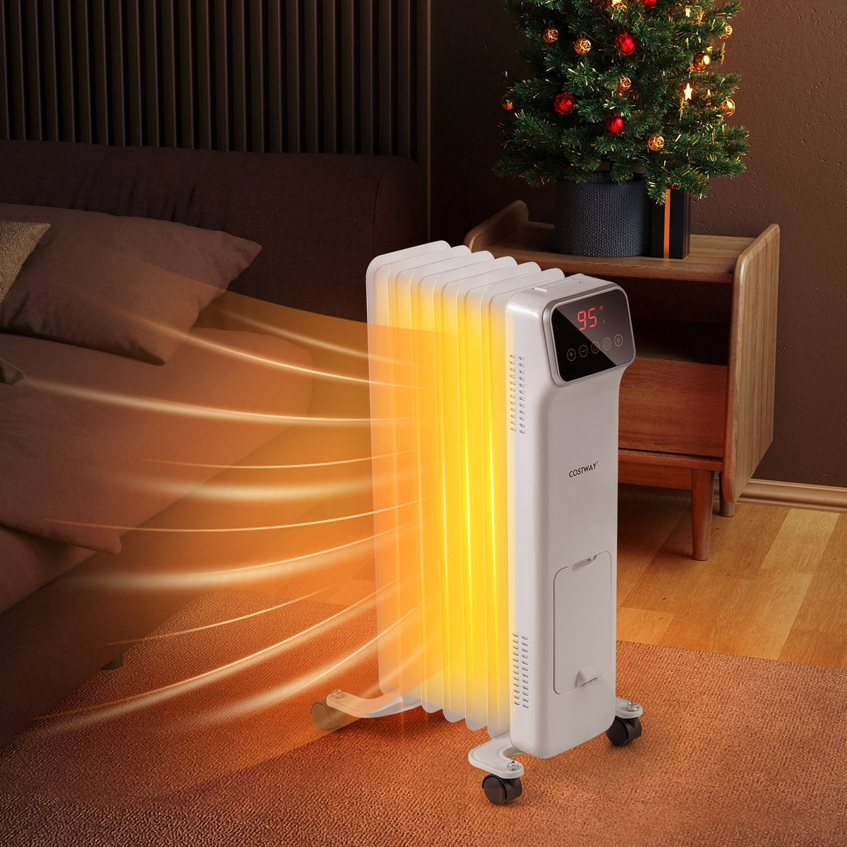 1500W Oil Filled Radiator Heater, Remote Control, 3 Modes, 24H Timer, White Space Heaters at Gallery Canada