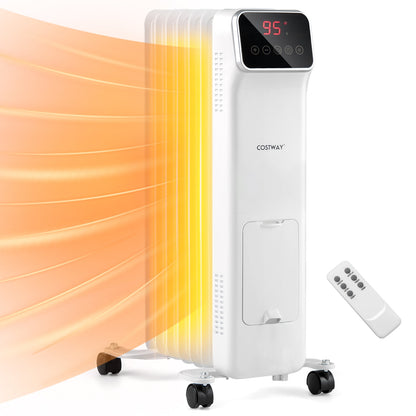 1500W Oil Filled Radiator Heater, Remote Control, 3 Modes, 24H Timer, White Space Heaters at Gallery Canada
