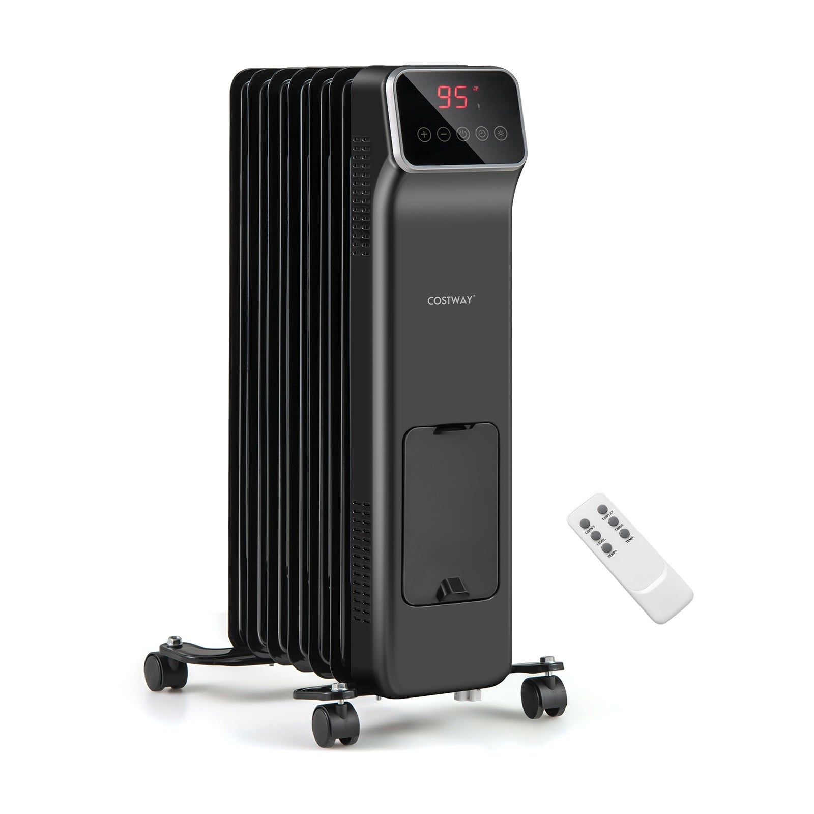 1500W Oil Filled Radiator Heater, Remote Control, 3 Modes, 24H Timer, Black Space Heaters Black at Gallery Canada