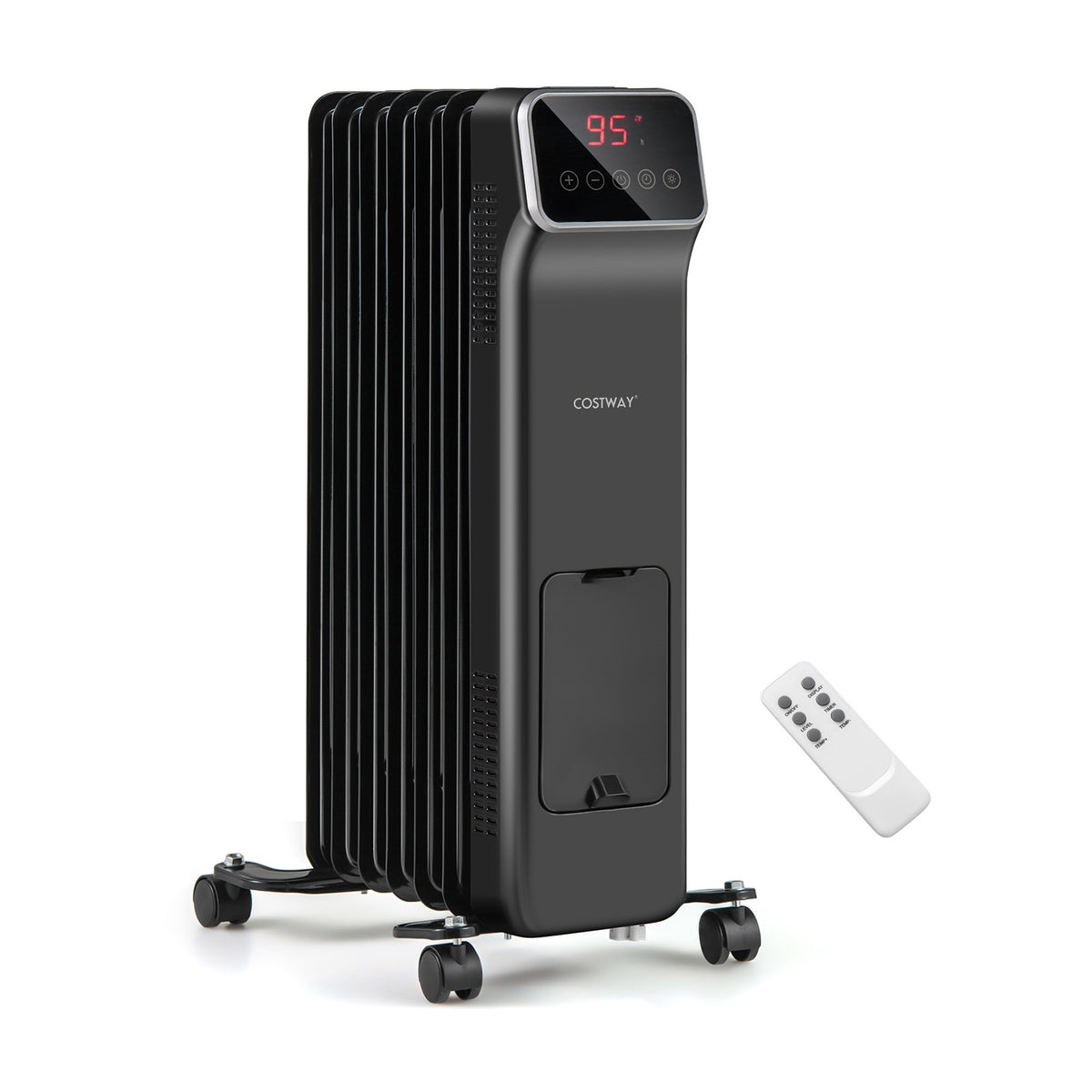1500W Oil Filled Radiator Heater, Remote Control, 3 Modes, 24H Timer, Black Space Heaters Black at Gallery Canada
