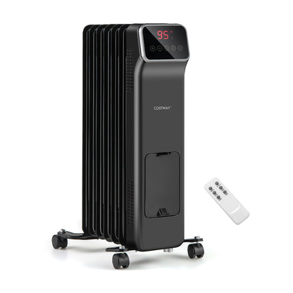1500W Oil Filled Radiator Heater, Remote Control, 3 Modes, 24H Timer, Black Space Heaters Black at Gallery Canada