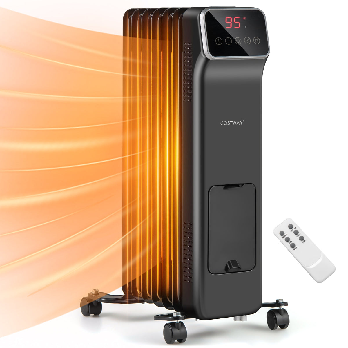 1500W Oil Filled Radiator Heater, Remote Control, 3 Modes, 24H Timer, Black Space Heaters at Gallery Canada