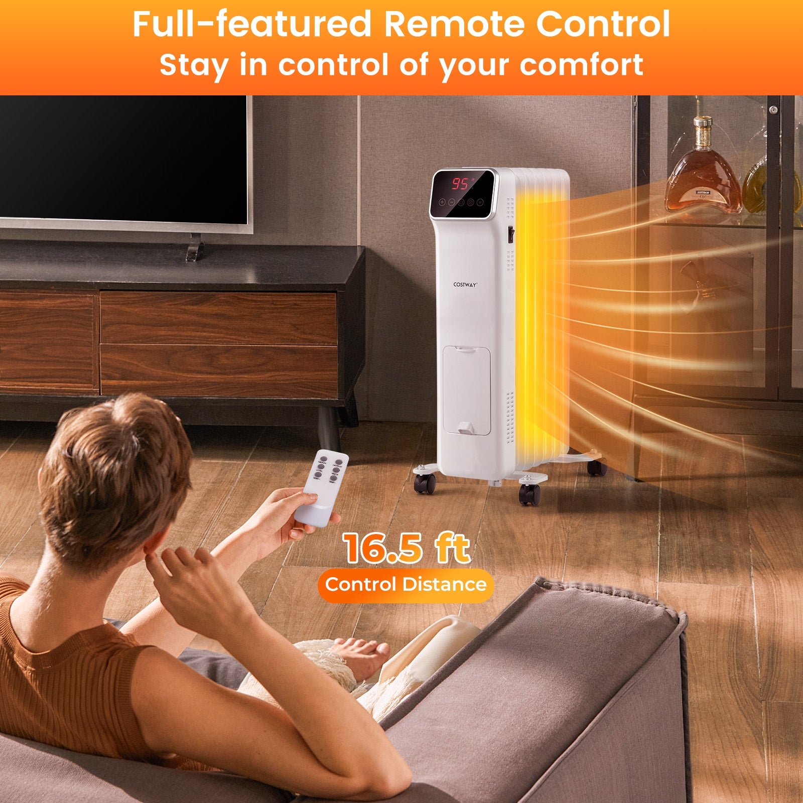 1500W Oil Filled Radiator Heater, Remote Control, 3 Modes, 24H Timer, White Space Heaters at Gallery Canada