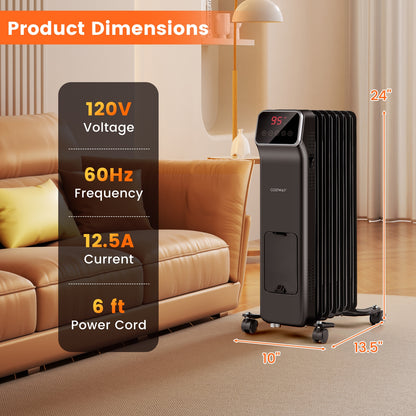 1500W Oil Filled Radiator Heater, Remote Control, 3 Modes, 24H Timer, Black Space Heaters at Gallery Canada