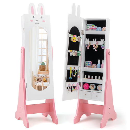 Kids Jewelry Armoire Cabinet with 2 Tilt Angles and Large Capacity, White