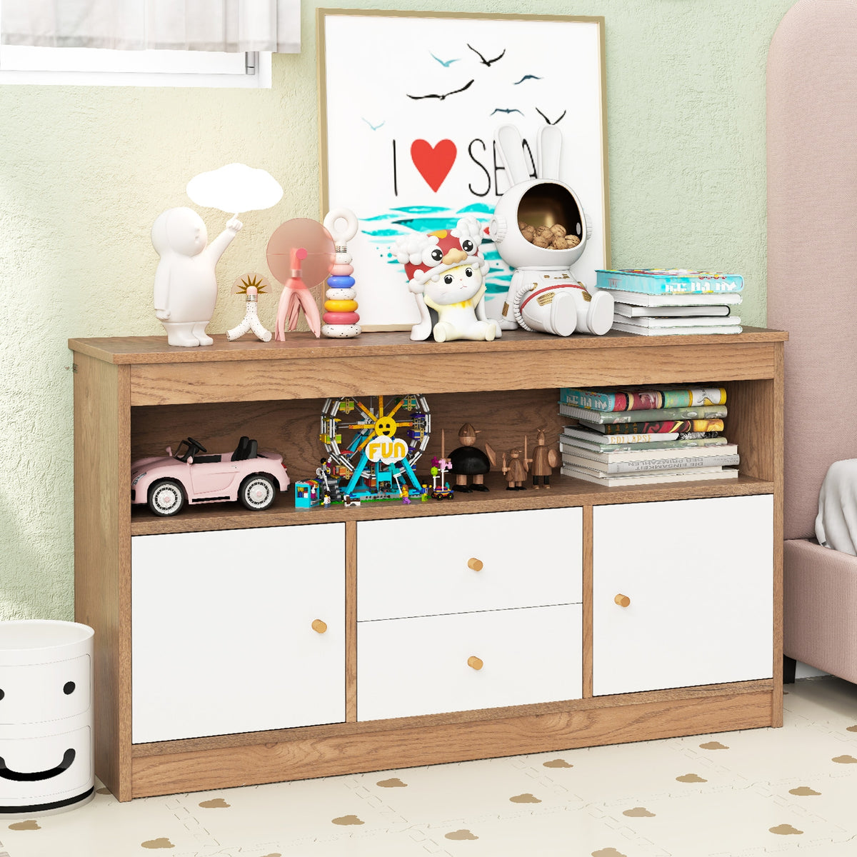 Kids Toy Storage Organizer, Open Shelf, 2 Drawers, Natural Kids Storage at Gallery Canada