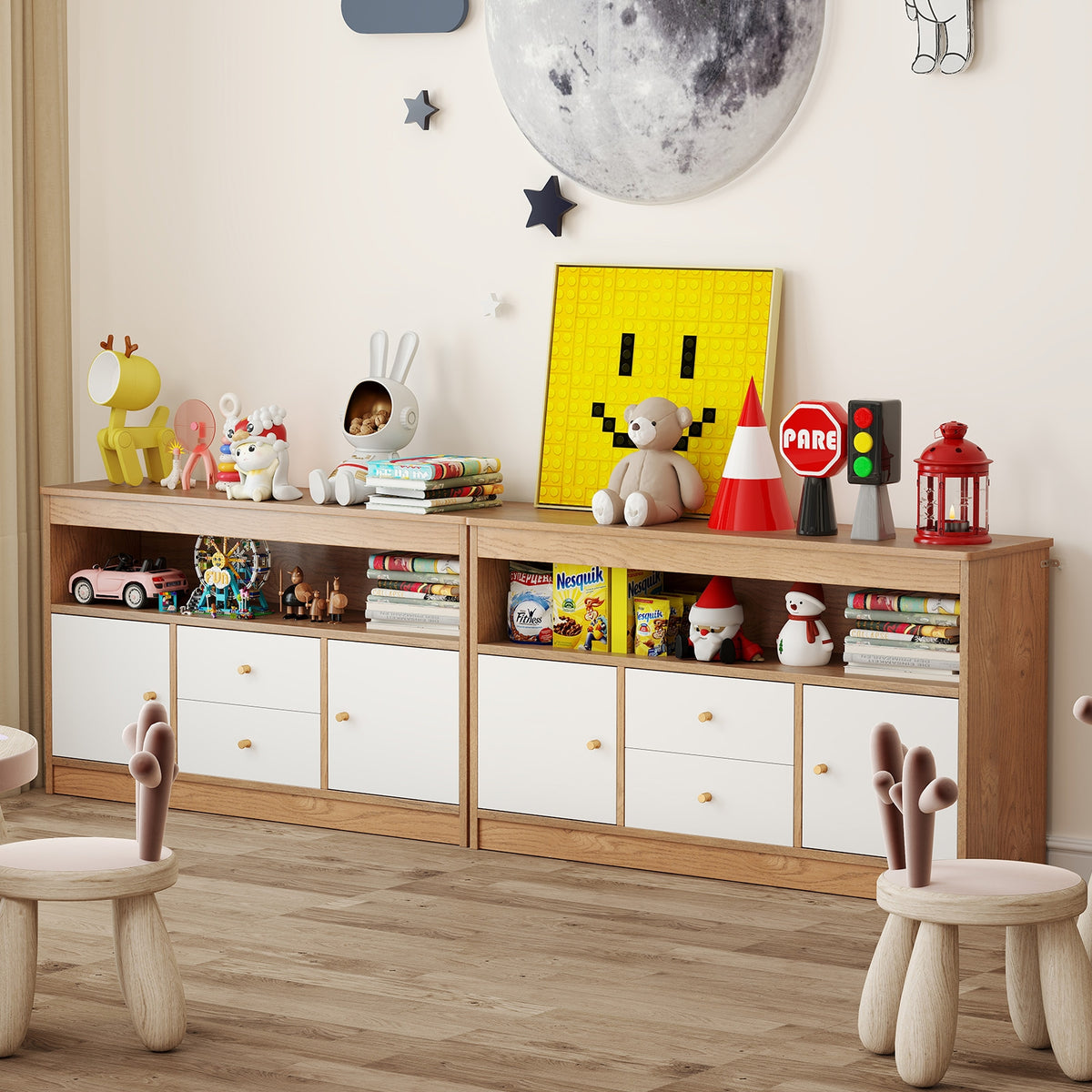Kids Toy Storage Organizer, Open Shelf, 2 Drawers, Natural Kids Storage at Gallery Canada