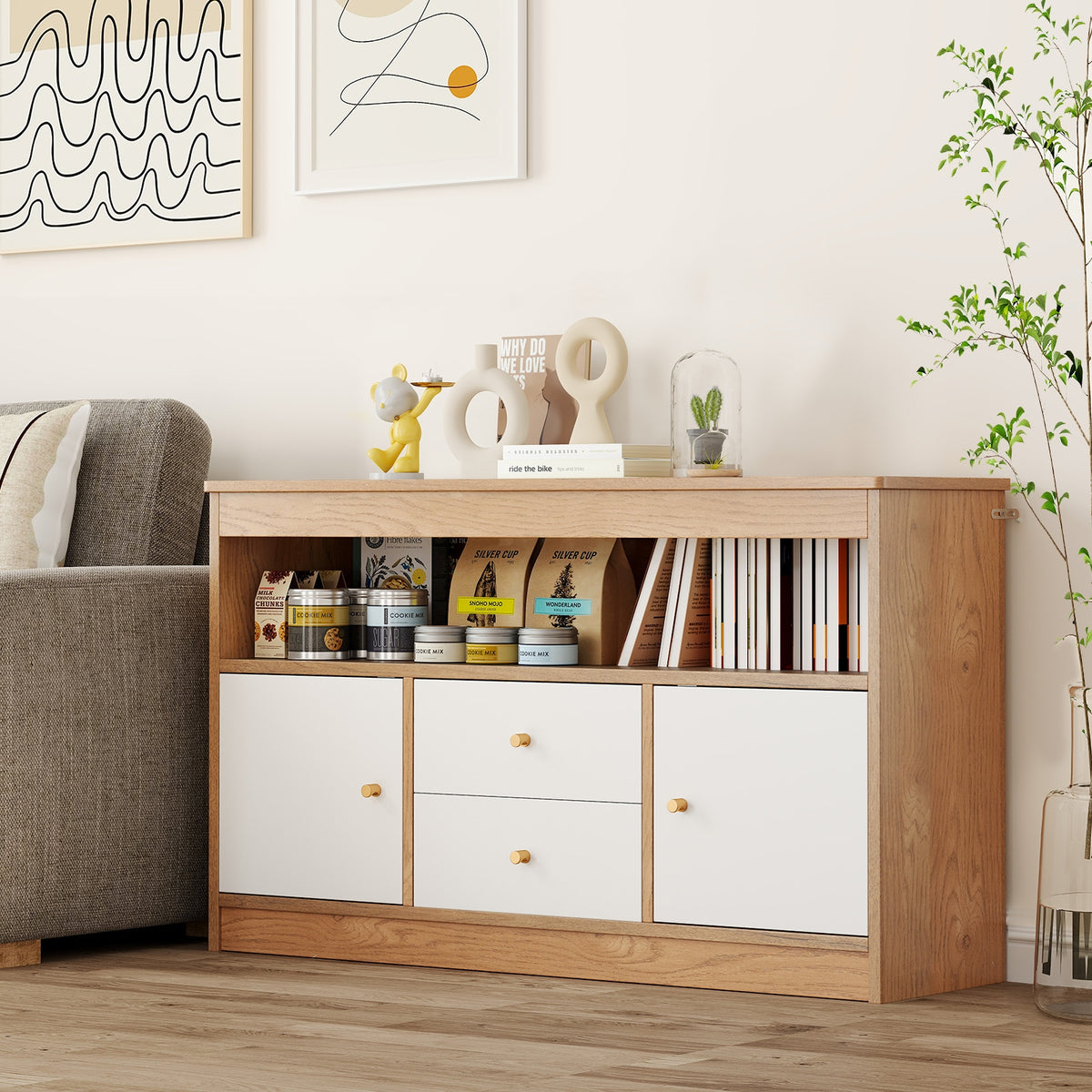 Kids Toy Storage Organizer, Open Shelf, 2 Drawers, Natural Kids Storage at Gallery Canada