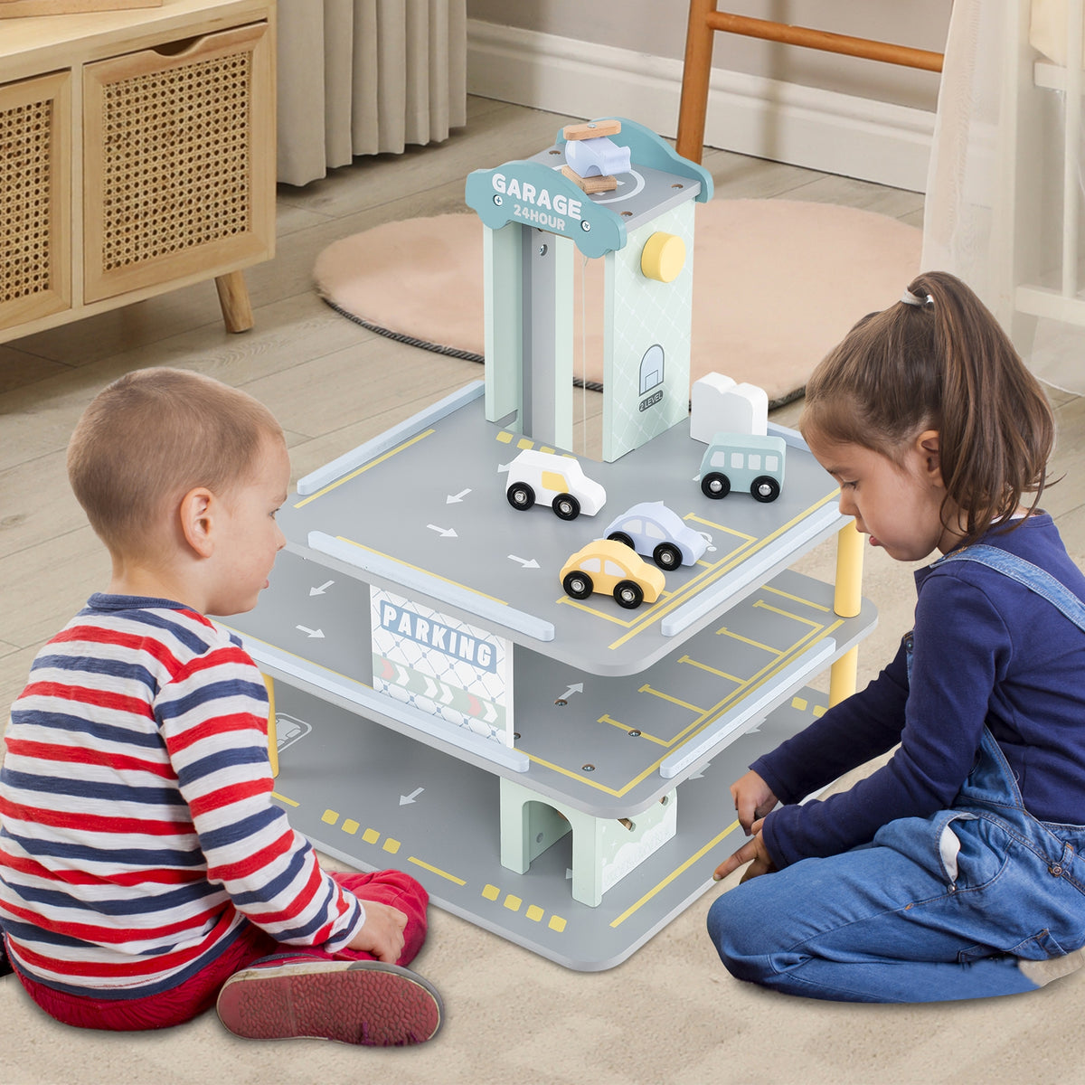 Parking Garage Playset With 4 Cars, Helicopter, Gray Push & Pedal Ride On Toys at Gallery Canada