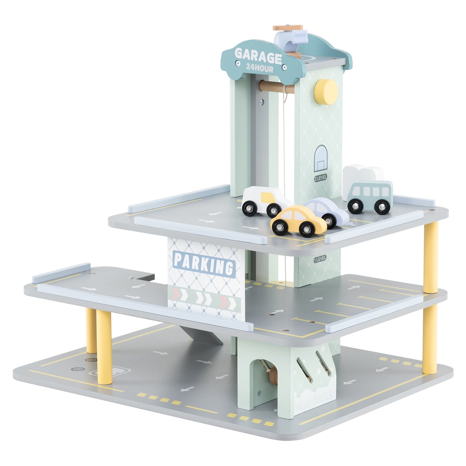 Parking Garage Playset With 4 Cars, Helicopter, Gray Push & Pedal Ride On Toys Gray at Gallery Canada