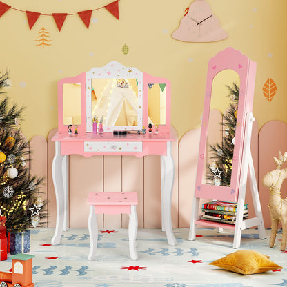 Kids Jewelry Organizer, Full Mirror Drawers, Storage Shelves, Pink Kids Vanities at Gallery Canada