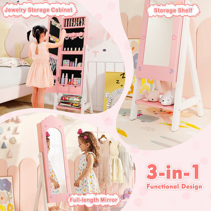 Kids Jewelry Organizer, Full Mirror Drawers, Storage Shelves, Pink Kids Vanities at Gallery Canada