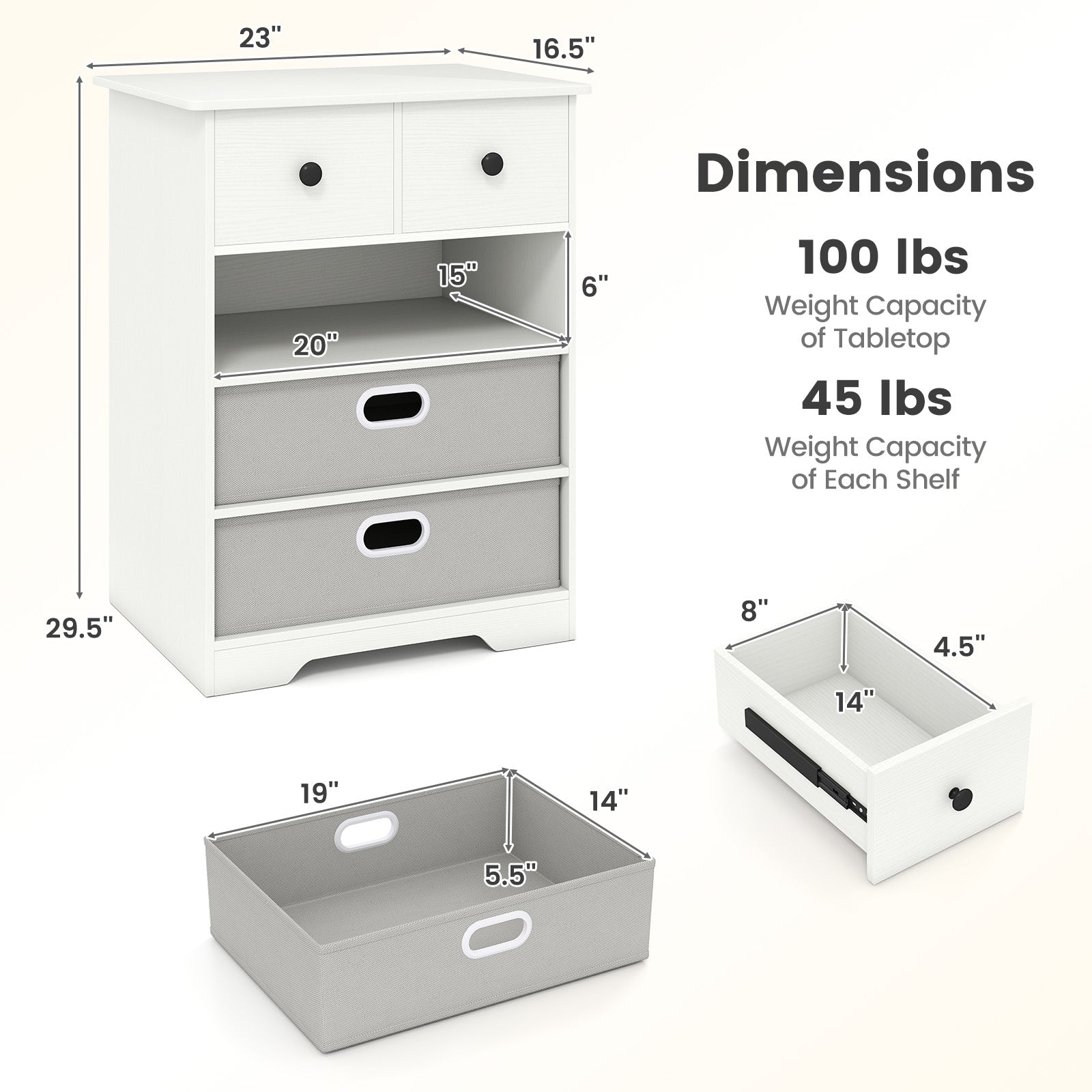 4-Drawer Dresser, Modern Chest Storage Organizer With Open Shelves, White Cabinets & Chests at Gallery Canada