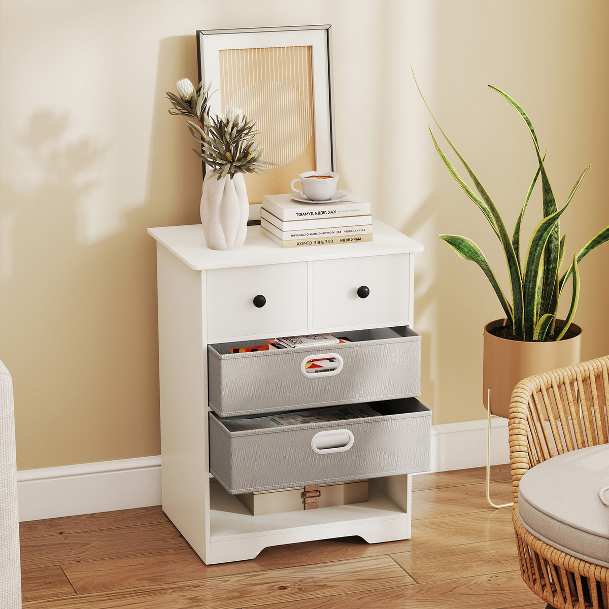 4-Drawer Dresser, Modern Chest Storage Organizer With Open Shelves, White Cabinets & Chests at Gallery Canada