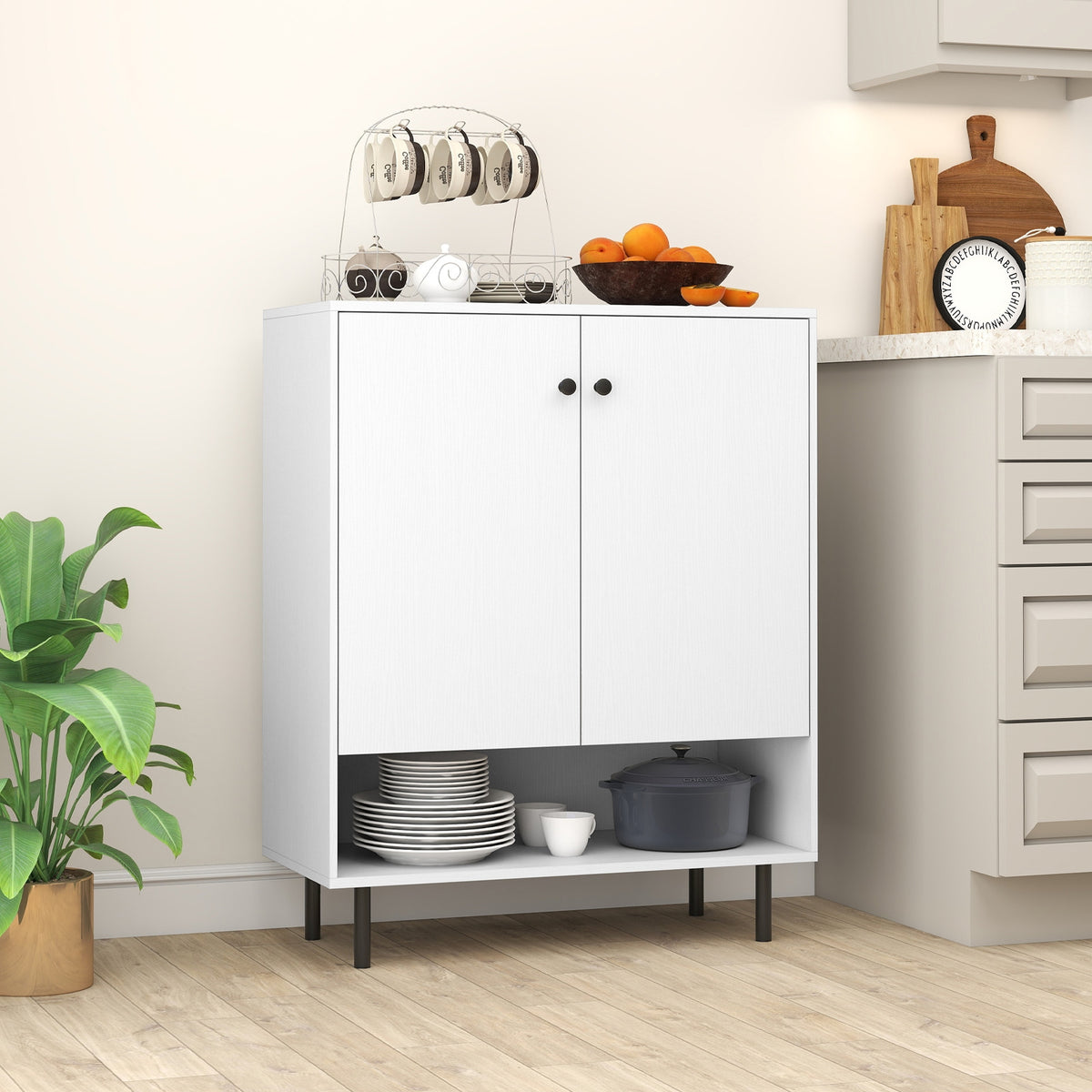 2-Door Sideboard Buffet Cabinet, Adjustable Shelf, White Sideboards Cabinets & Buffets at Gallery Canada