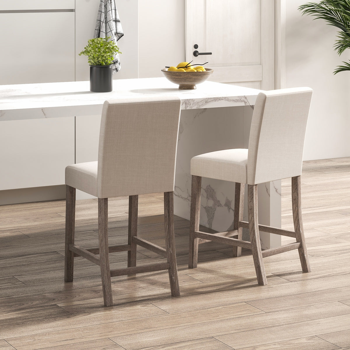 Counter Height Bar Stools Set of 2 with Back and Footrest, Beige Bar Stools at Gallery Canada
